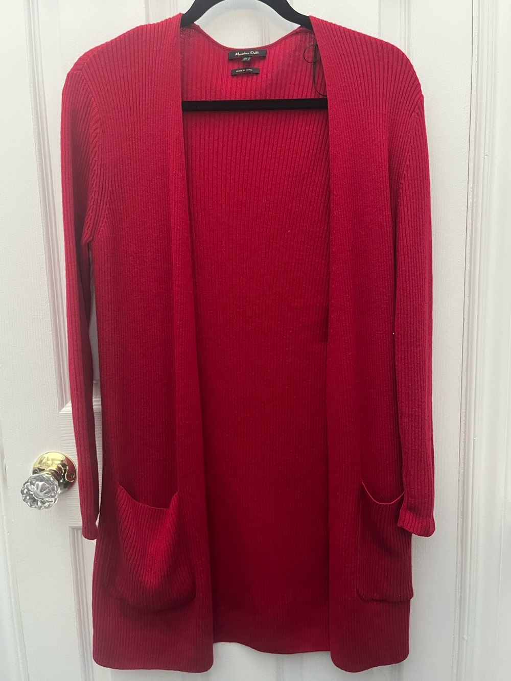 Massimo Dutti Open-Front Red Ribbed Cardigan - Picture 3 of 7